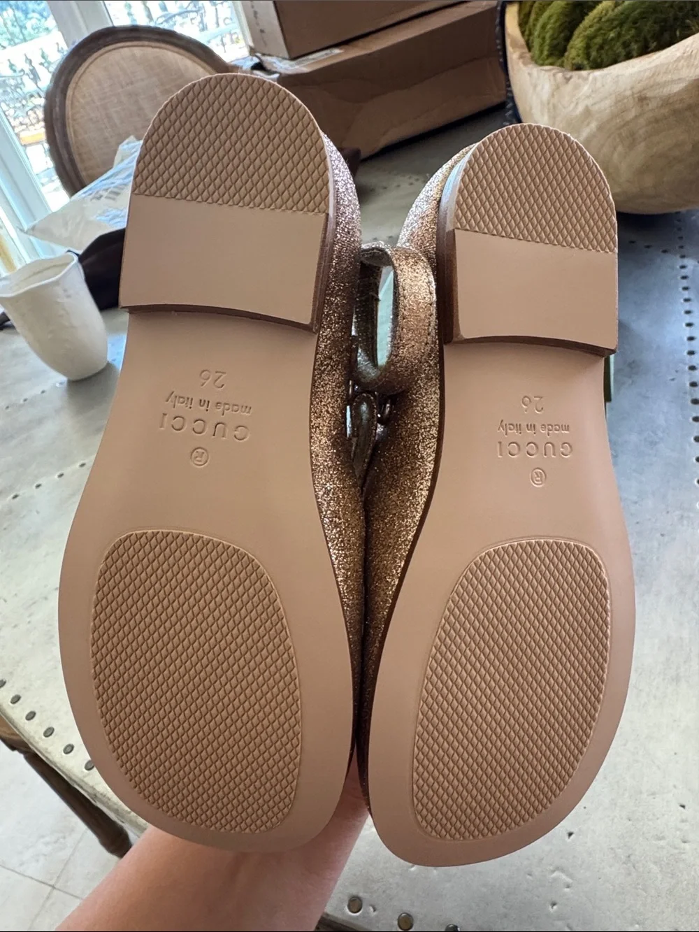 Gucci Metallic Rose Gold Girl's Horsebit Mary Jane Flats